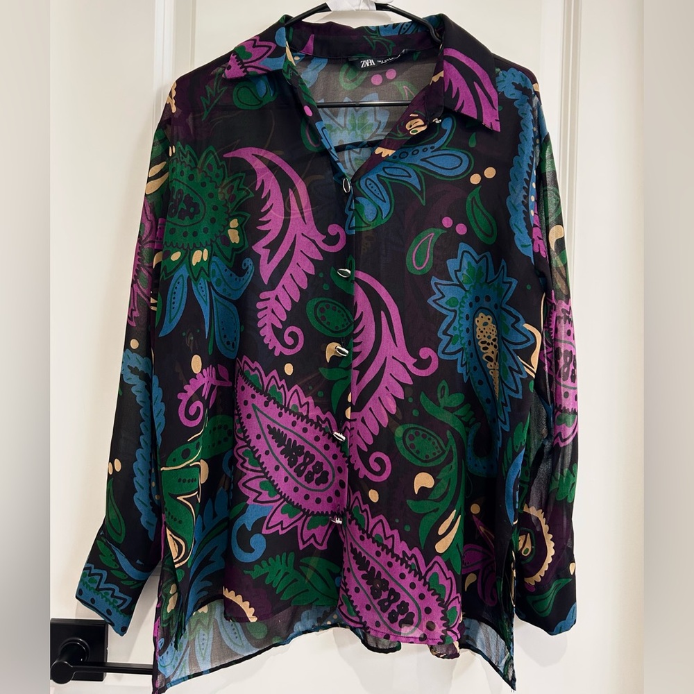 Zara Black and Green Psychedelic Blouse